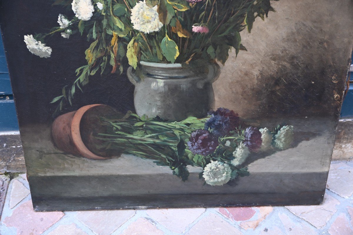 Grande Huile Bouquet De Fleurs Par Cauchois-photo-4