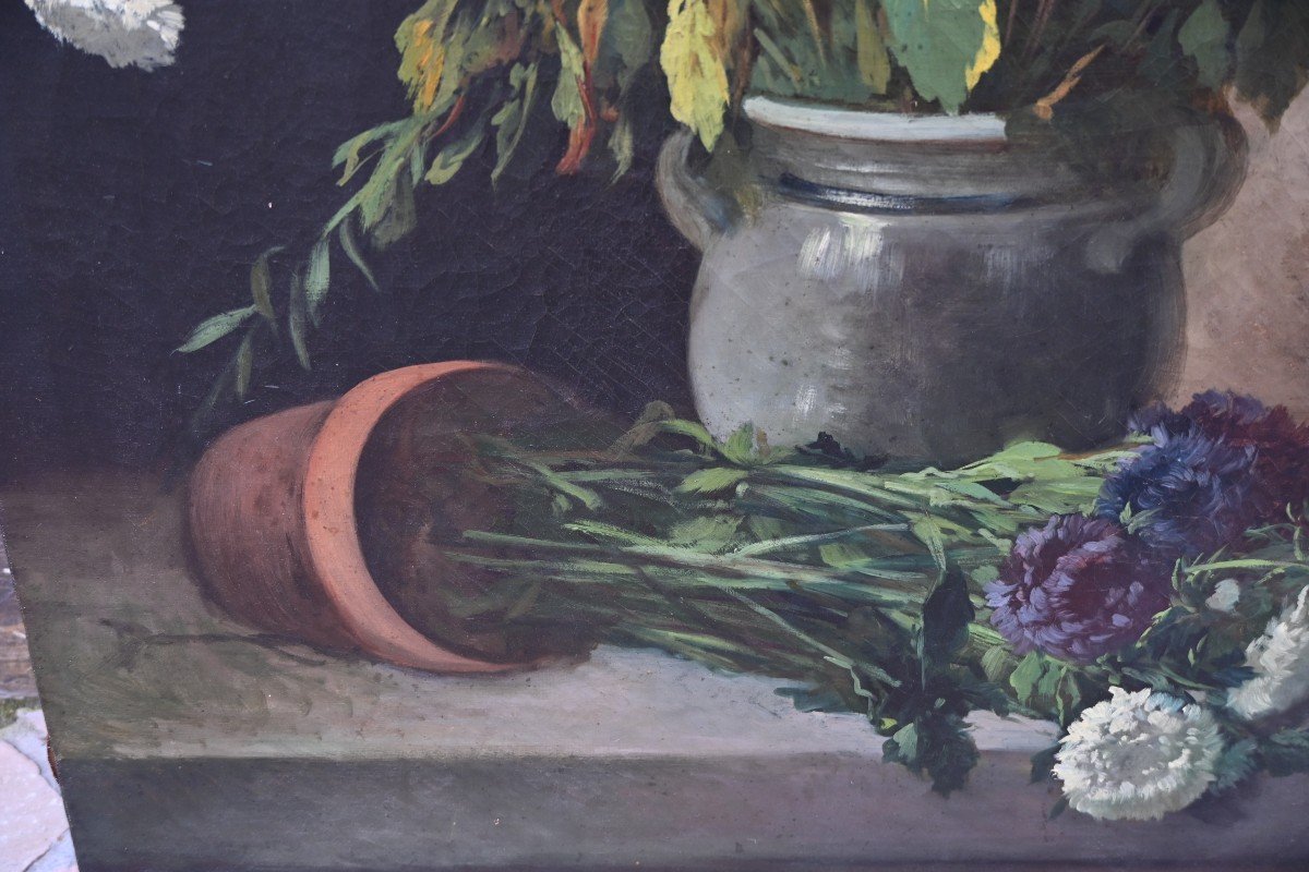 Grande Huile Bouquet De Fleurs Par Cauchois-photo-5