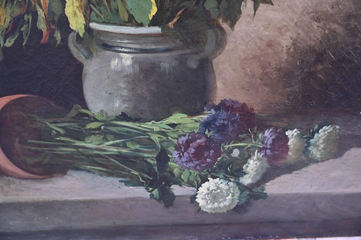 Grande Huile Bouquet De Fleurs Par Cauchois-photo-6