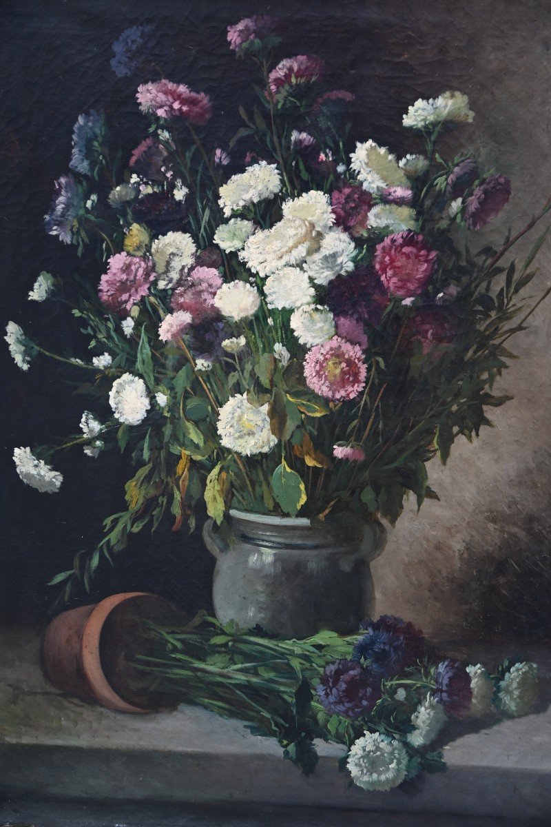 Grande Huile Bouquet De Fleurs Par Cauchois