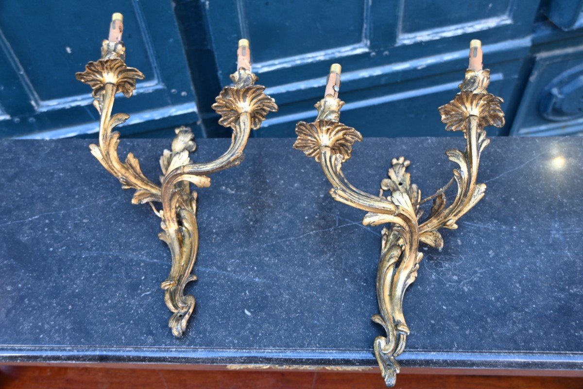 Paire D Appliques En Bronze Doré D époque Louis XV Du XVIII-photo-2