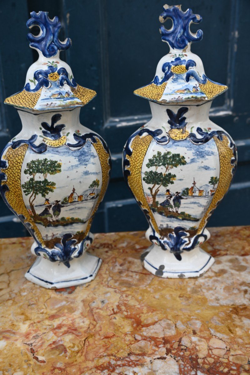 Partie De Garniture En Delft En Faience Polychrome Du XVIII-photo-4