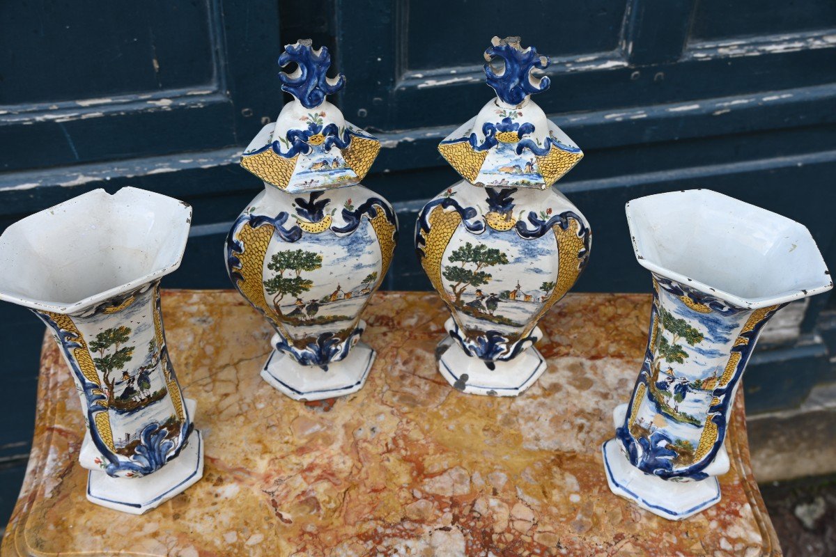 Partie De Garniture En Delft En Faience Polychrome Du XVIII-photo-2
