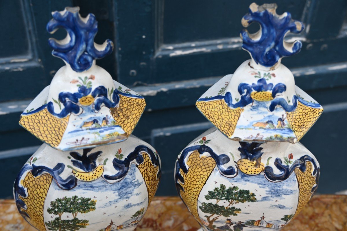 Partie De Garniture En Delft En Faience Polychrome Du XVIII-photo-3
