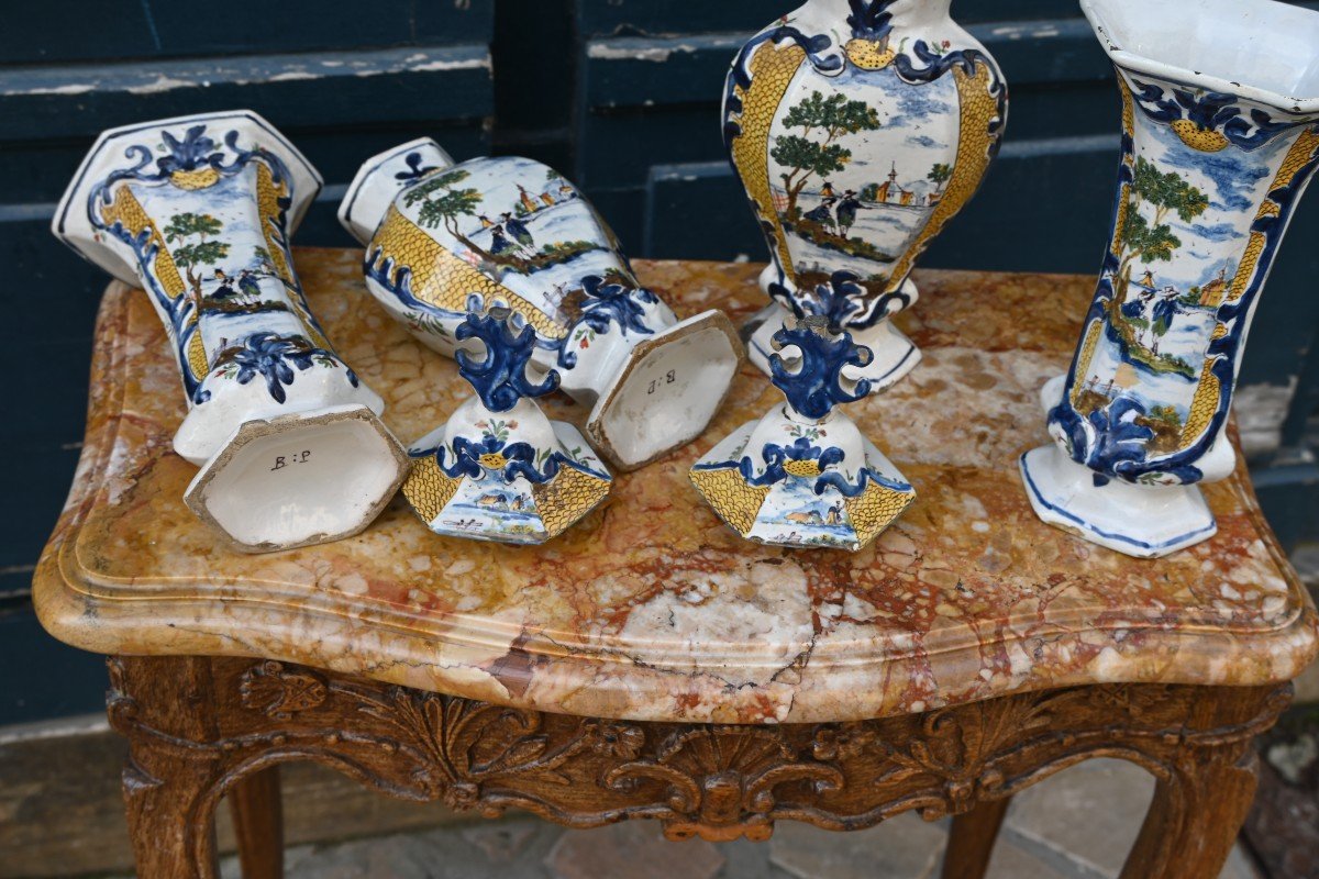 Partie De Garniture En Delft En Faience Polychrome Du XVIII-photo-5