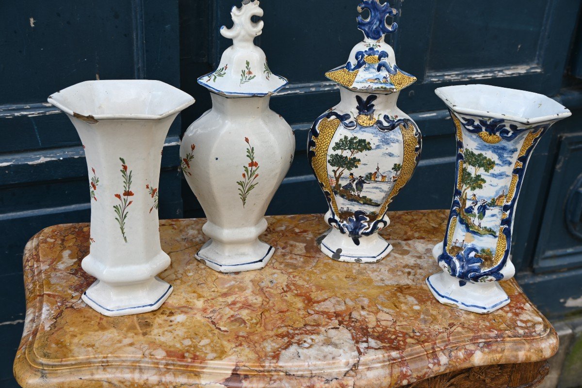 Partie De Garniture En Delft En Faience Polychrome Du XVIII-photo-7