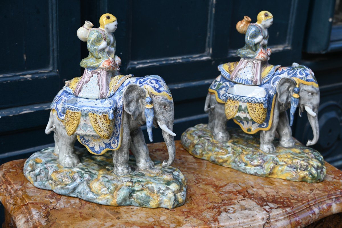 Paire De Grandes Statuettes éléphants Et Cornacs  XIX  Bayeux-photo-7