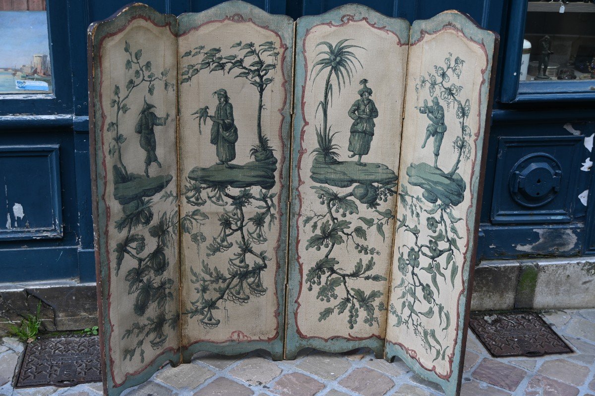 18th Century Chinese Decor Painted Canvas Screen-photo-2