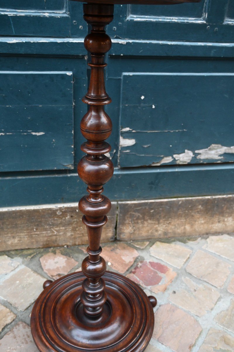 Louis XIII Style Walnut Light Holder Pedestal Table-photo-4