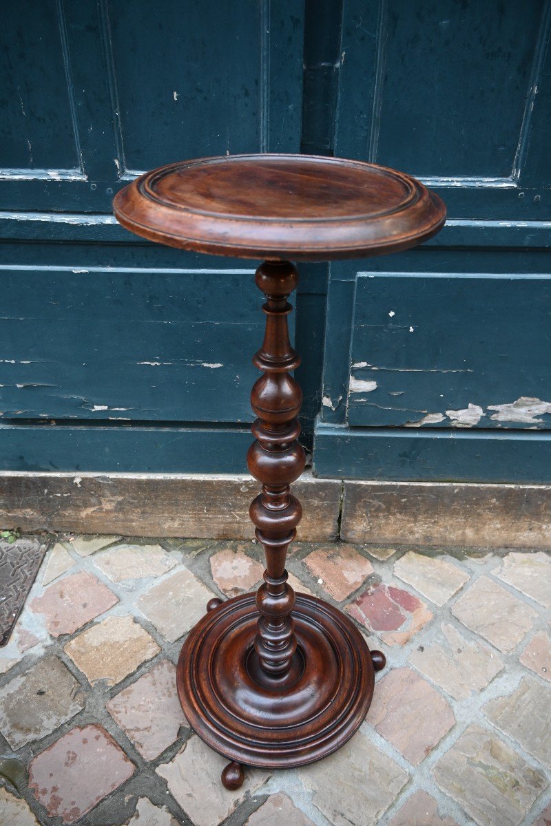 Louis XIII Style Walnut Light Holder Pedestal Table