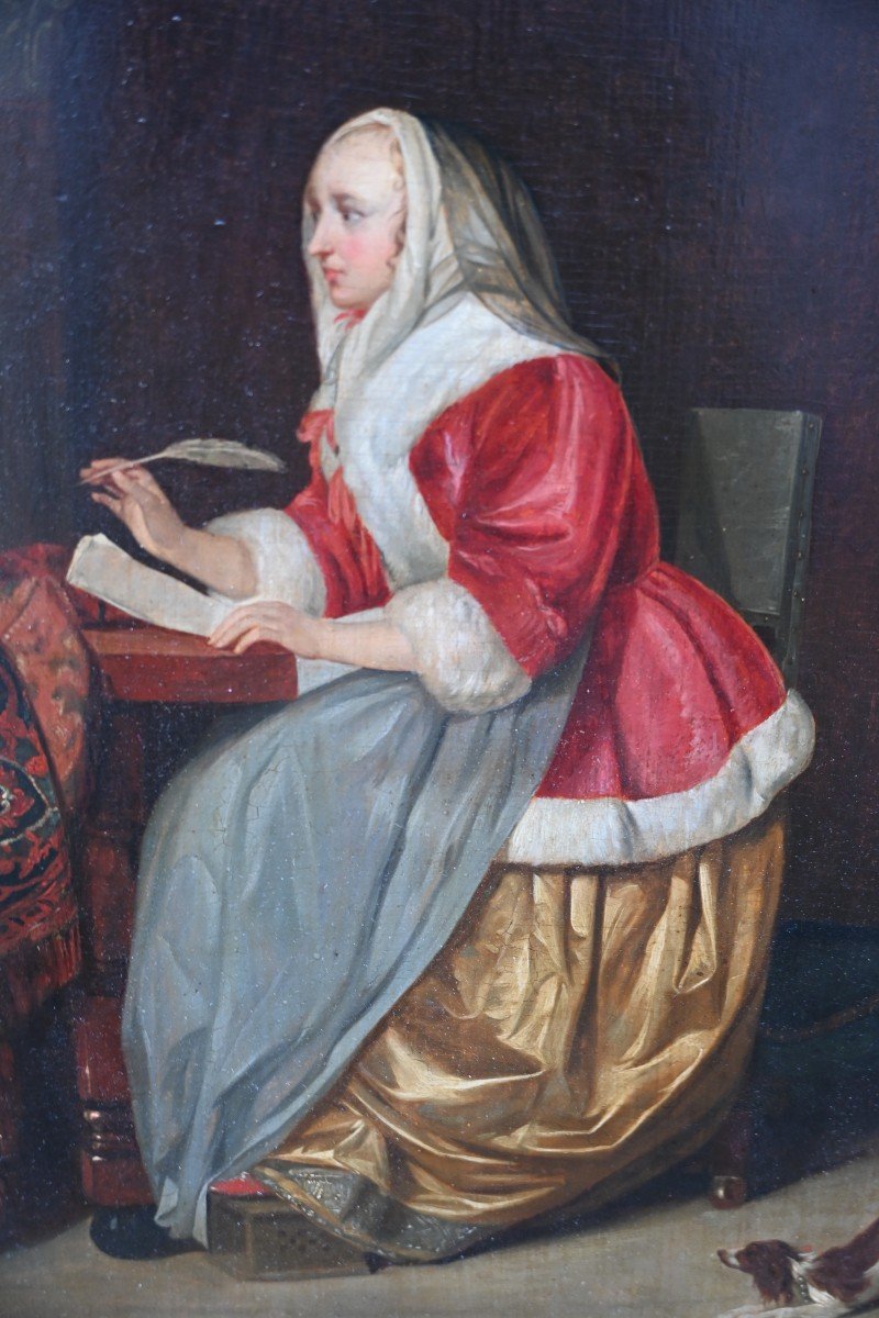 Huile  Femme écrivant Sa Musique D Après Gabriel Metsu  XVII-photo-4