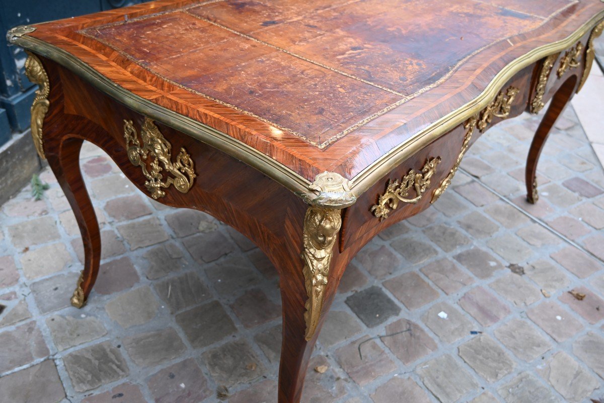 Beau Bureau Plat En Bois De Violette époque Louis XV Estampillé De Mondon-photo-2