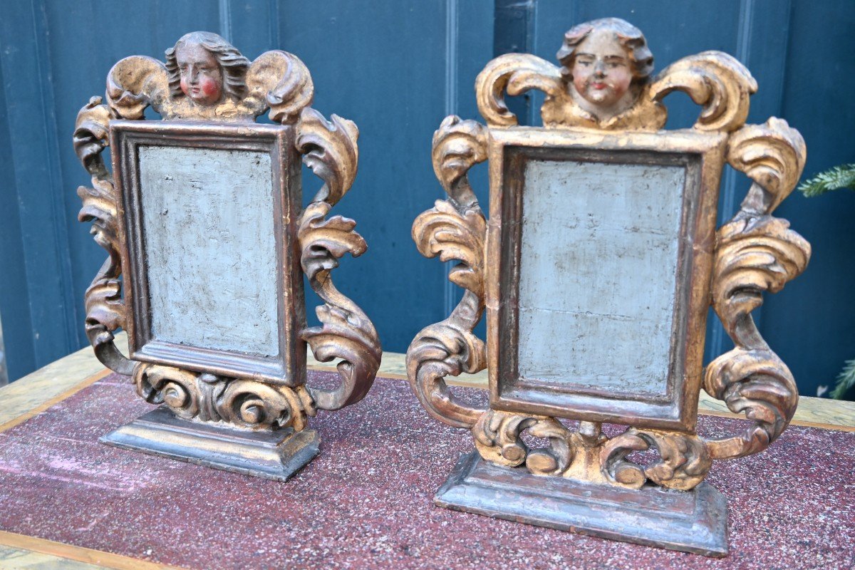 Pair Of Carved Wooden Frames, Louis XIV Angel Heads-photo-1