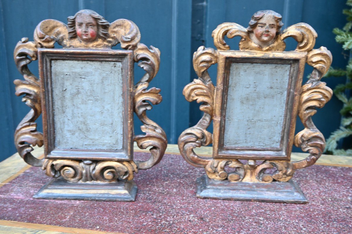 Pair Of Carved Wooden Frames, Louis XIV Angel Heads-photo-3