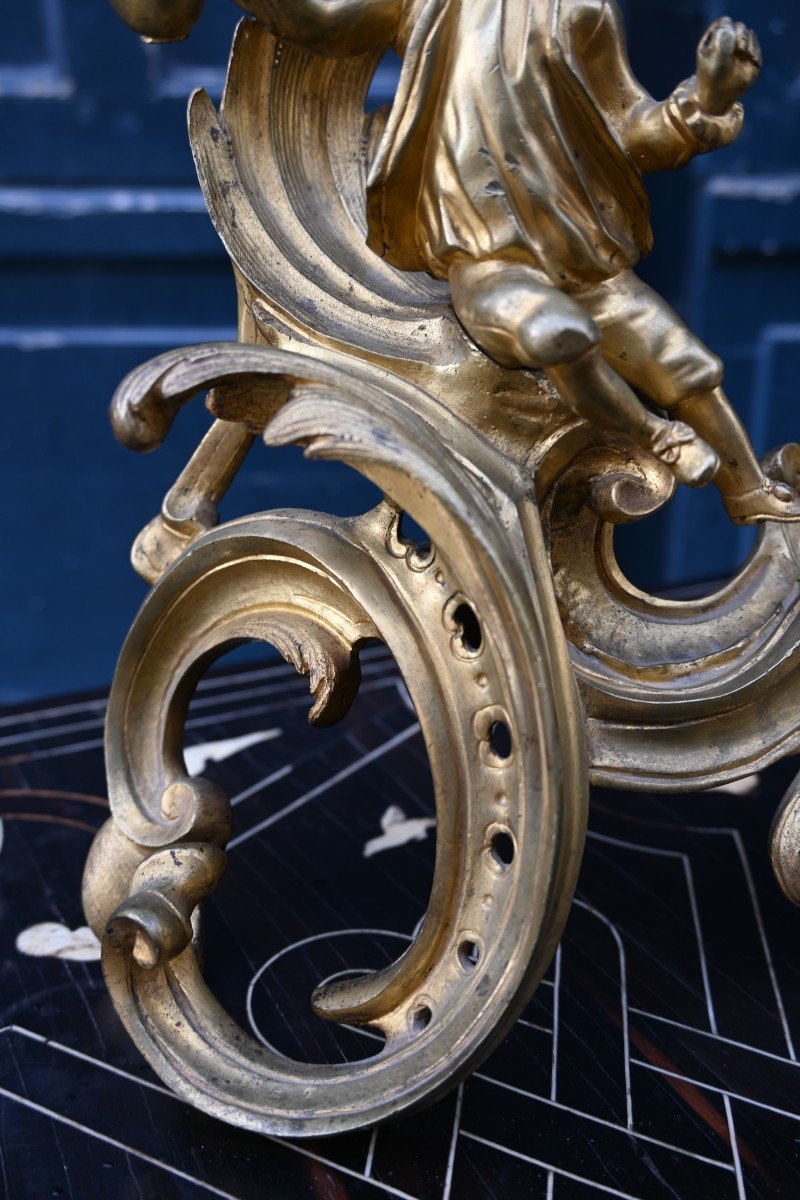 Paire De Chenets En Bronze Doré D époque Louis XV-photo-4