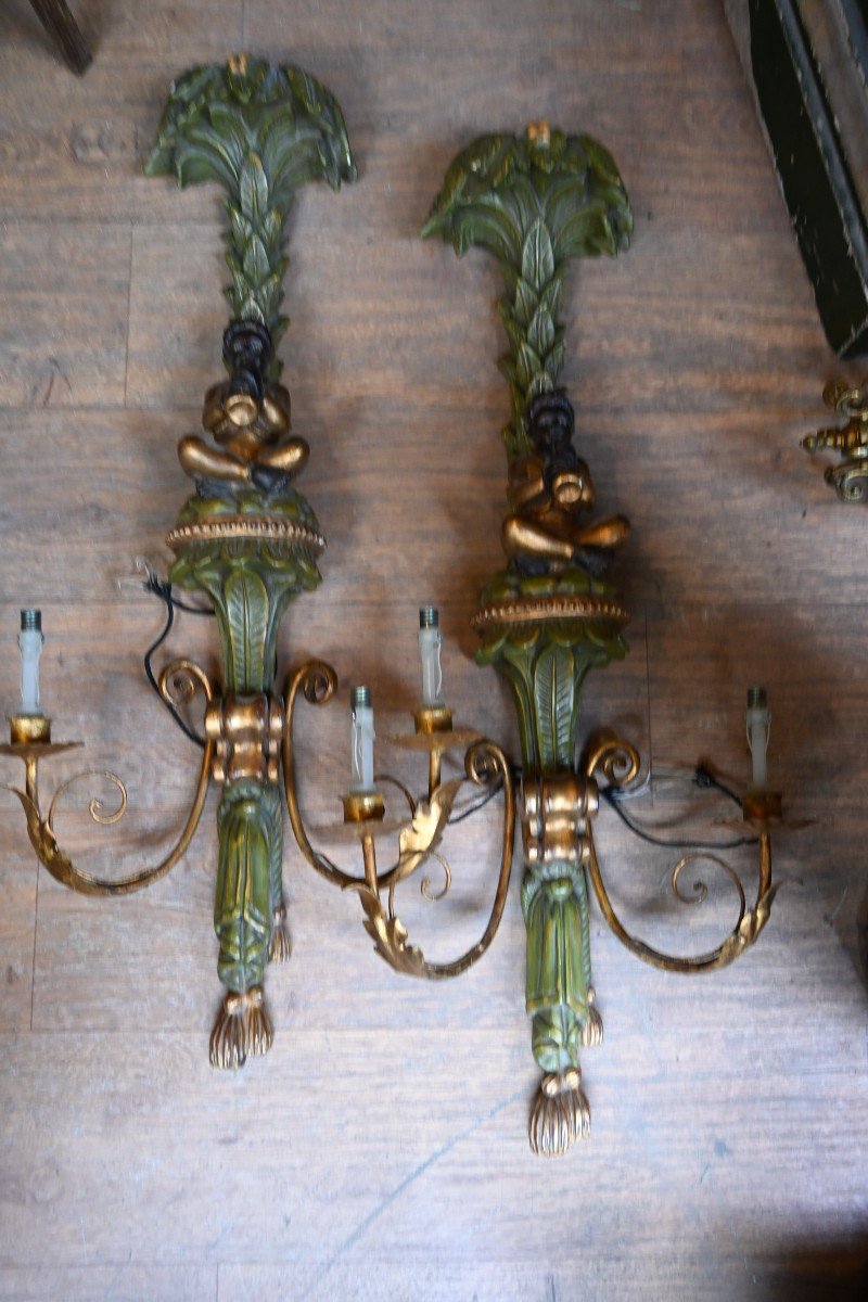 Paire D Applique Aux Palmiers Et Maures Musicien -photo-5