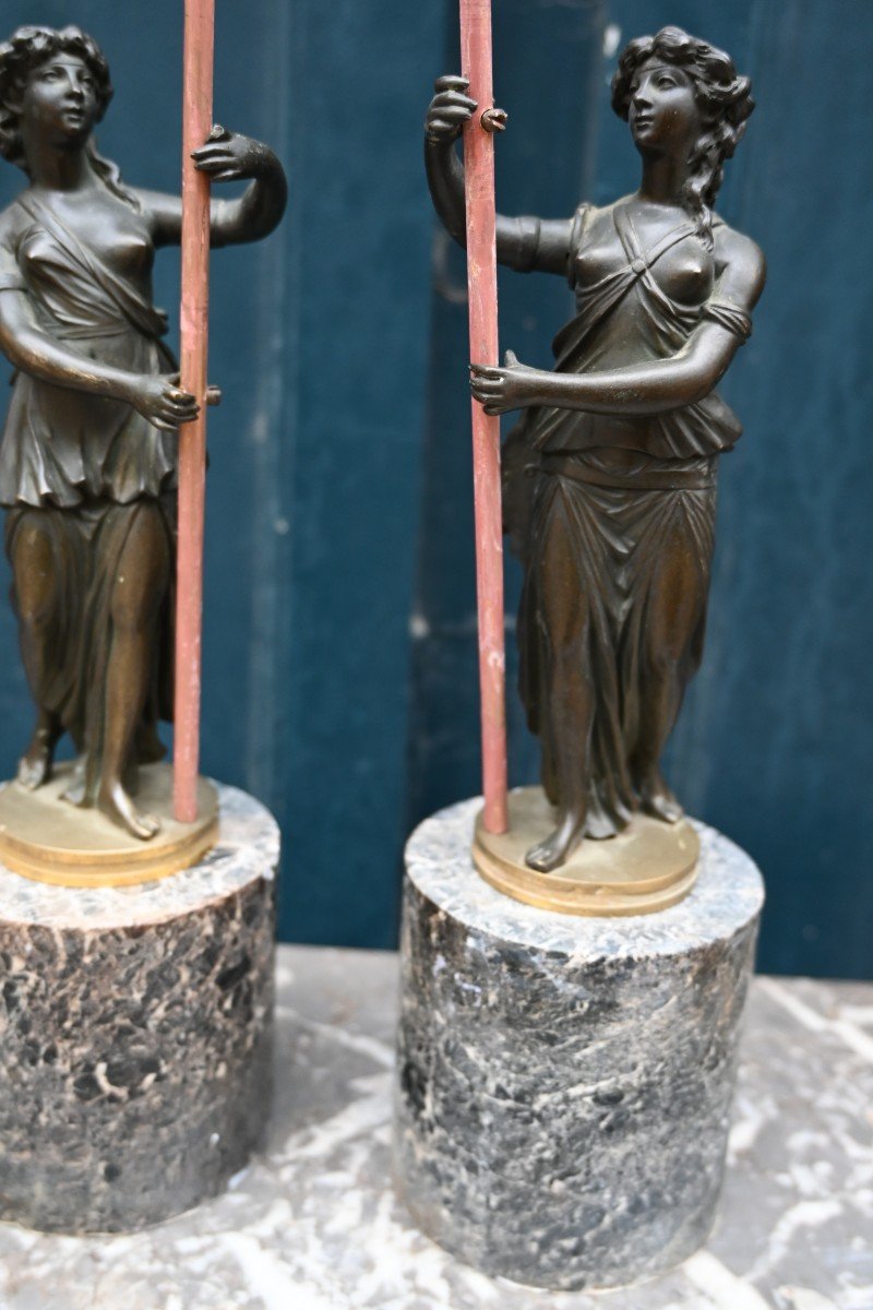 Pair Of Bronze And Marble Subjects From The 19th Empire Period-photo-1