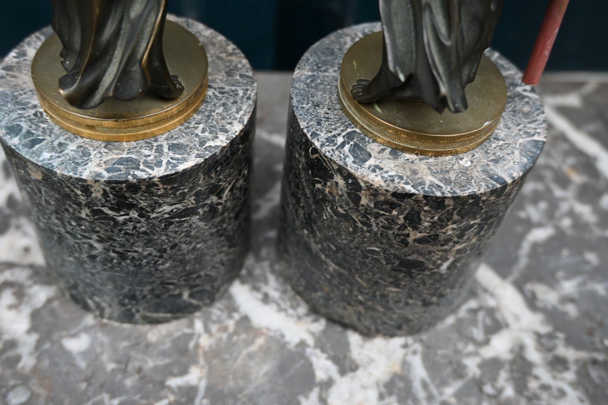 Pair Of Bronze And Marble Subjects From The 19th Empire Period-photo-4