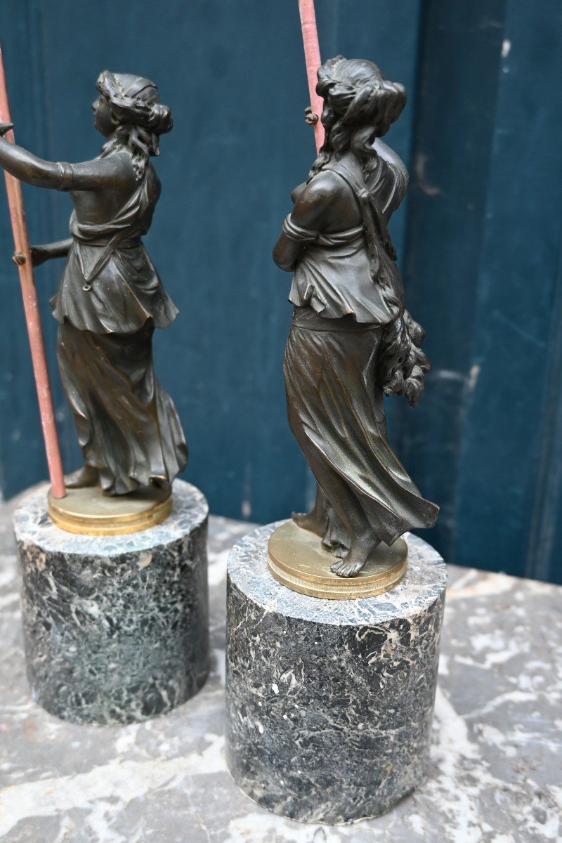 Pair Of Bronze And Marble Subjects From The 19th Empire Period-photo-6