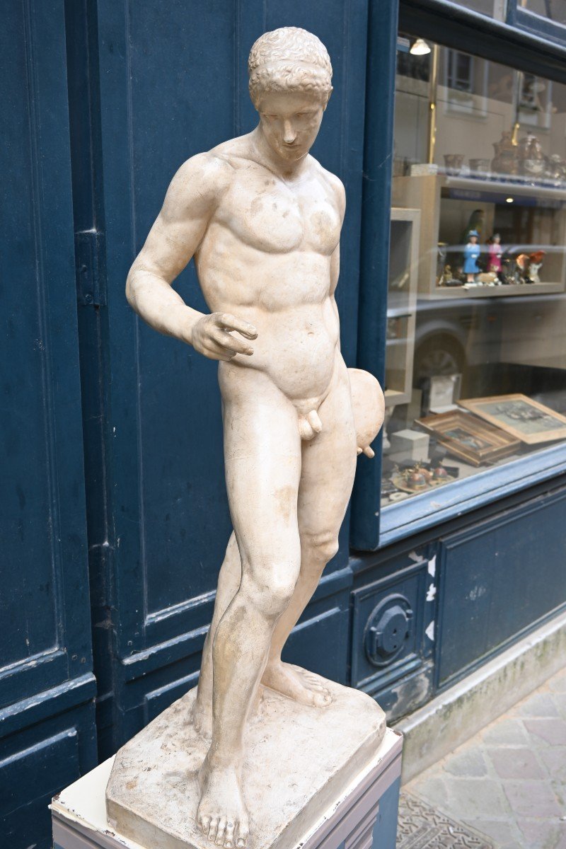 Sculpture En Plâtre Patiné Ephèbe D Après le Discophore de l Antique-photo-1
