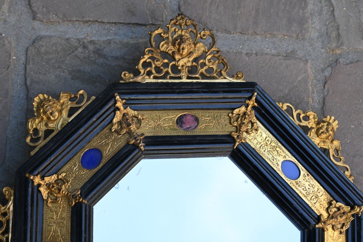 Pair Of Mirrors With Cut Sides In Black Wood, Hard Stones And Bronze Italy-photo-6
