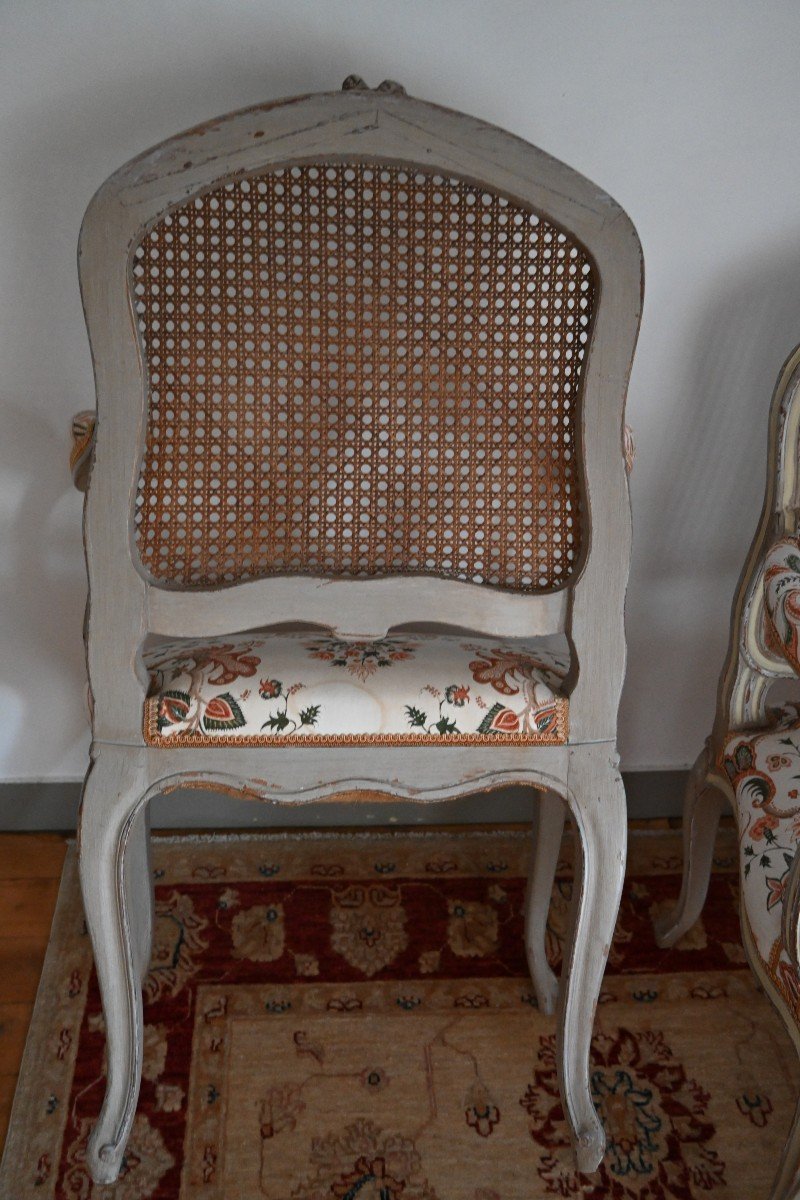 Paire De Fauteuils à Dossier Plat Canné Louis XV-photo-6