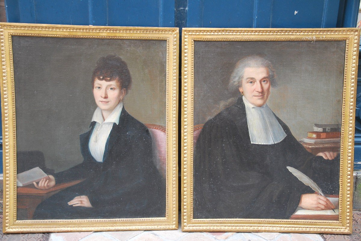 Portrait De Monsieur De Germainville , Avocat Et Sa Femme  Fin XVIII