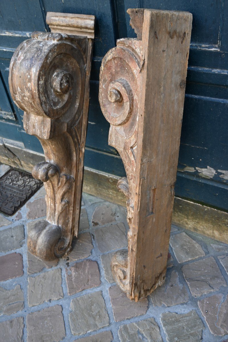 Paire De Grands éléments En Console , Chêne D époque Louis XIV-photo-7