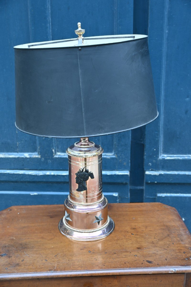 Silver Metal Lamp, With Antique Empire Style Profiles-photo-4