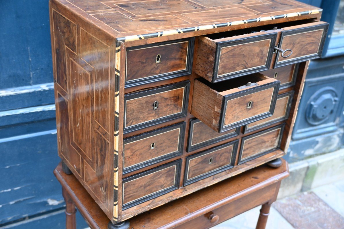 Cabinet In Walnut Veneer, Ebony And Ivory, Late 17th Century-photo-3