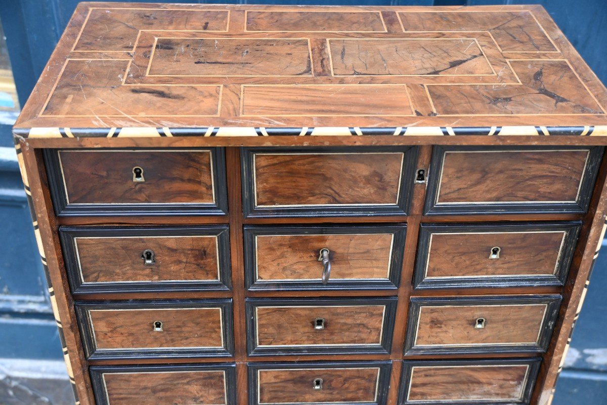 Cabinet In Walnut Veneer, Ebony And Ivory, Late 17th Century-photo-5