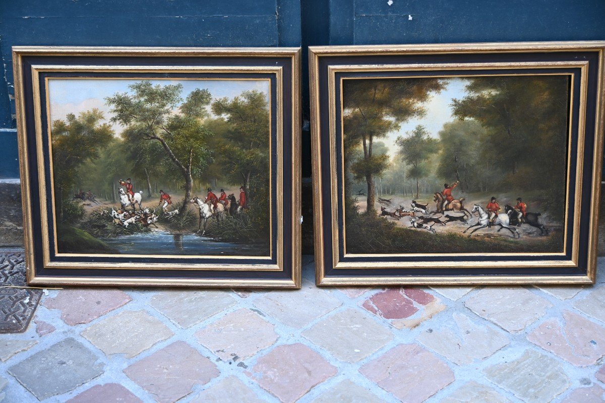 Hunting With Hounds Pair Of Canvases XIX-photo-2