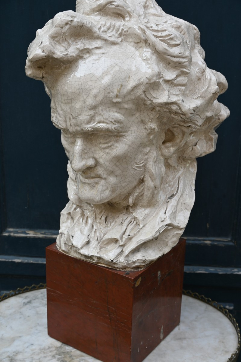 Wagner , Grand Buste En Terre Vernissée Signé  Ferdinand Cian