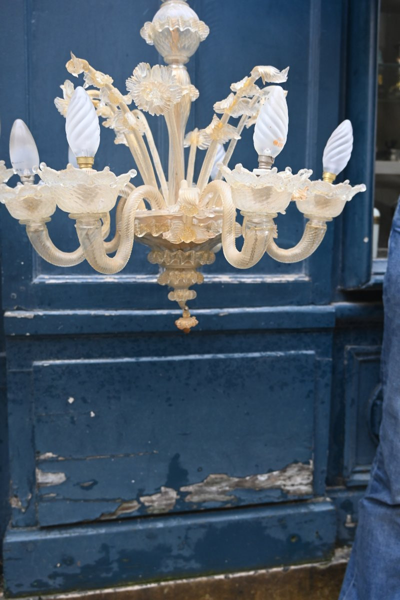Paire De Petits Lustres En Verre De Murano-photo-5
