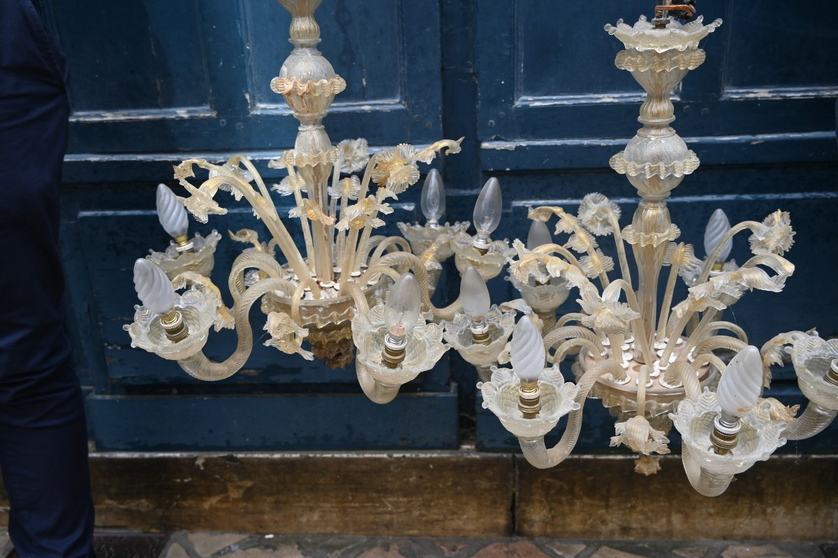 Paire De Petits Lustres En Verre De Murano-photo-8
