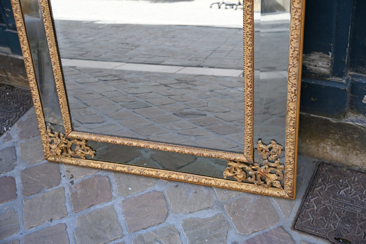Miroir à Parecloses En Bois Doré D époque Louis XIV-photo-3