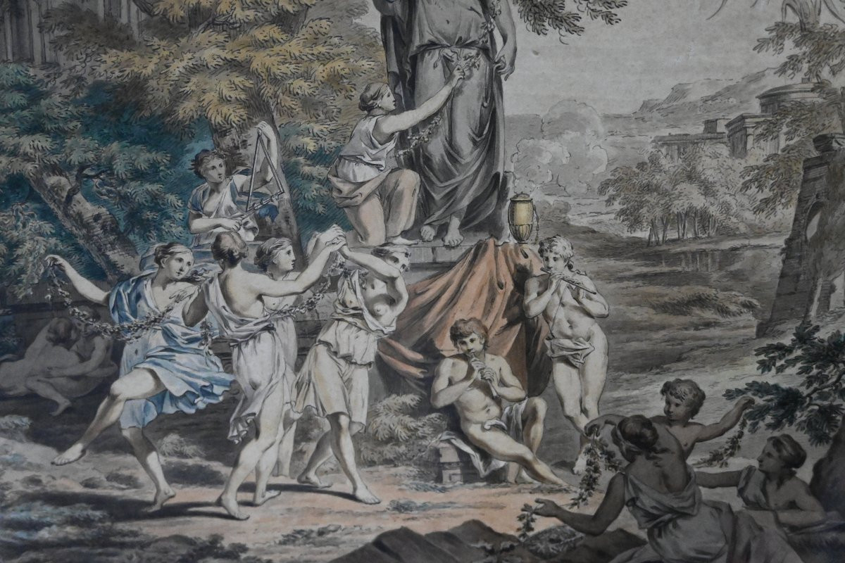 Watercolor Drawing, Venus And Her Nymphs, French School Of The 18th Century-photo-2