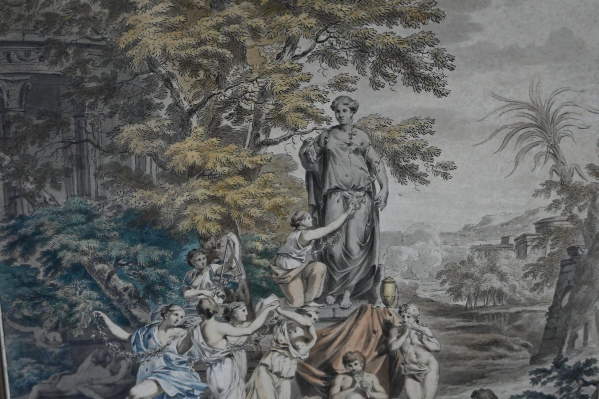 Watercolor Drawing, Venus And Her Nymphs, French School Of The 18th Century-photo-2