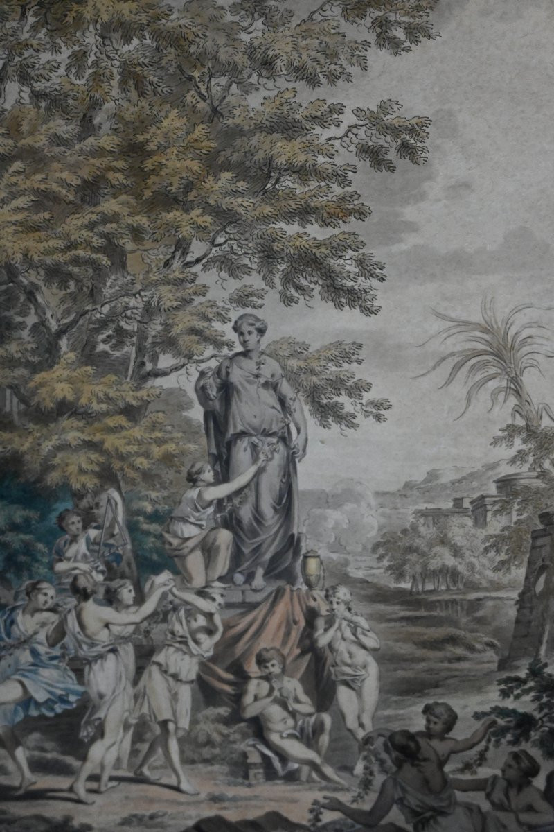 Watercolor Drawing, Venus And Her Nymphs, French School Of The 18th Century-photo-4