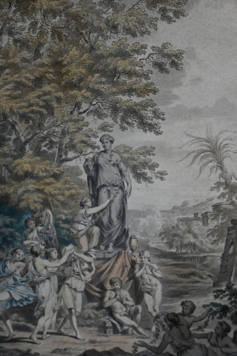 Watercolor Drawing, Venus And Her Nymphs, French School Of The 18th Century