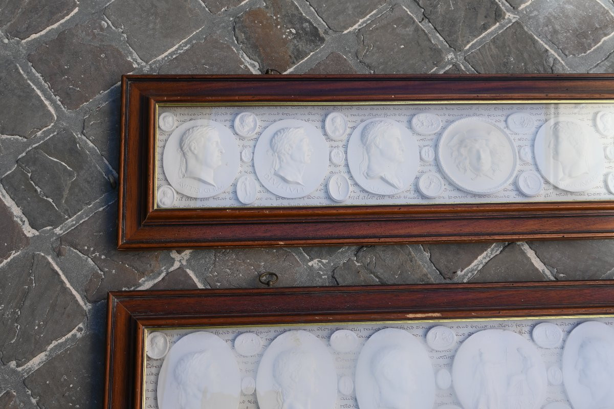 Paire De Grands Cadres Avec Médaillons Plâtre Décoratifs Style Antique-photo-6