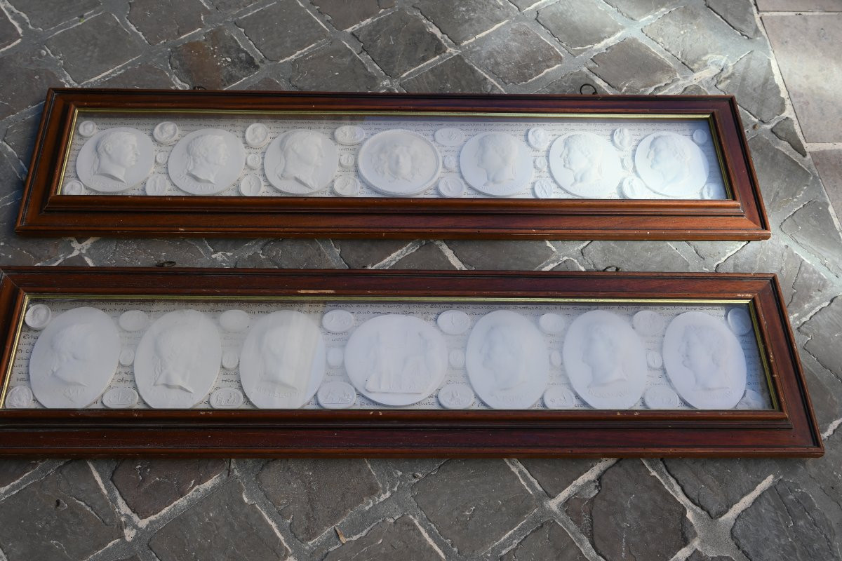 Paire De Grands Cadres Avec Médaillons Plâtre Décoratifs Style Antique-photo-8