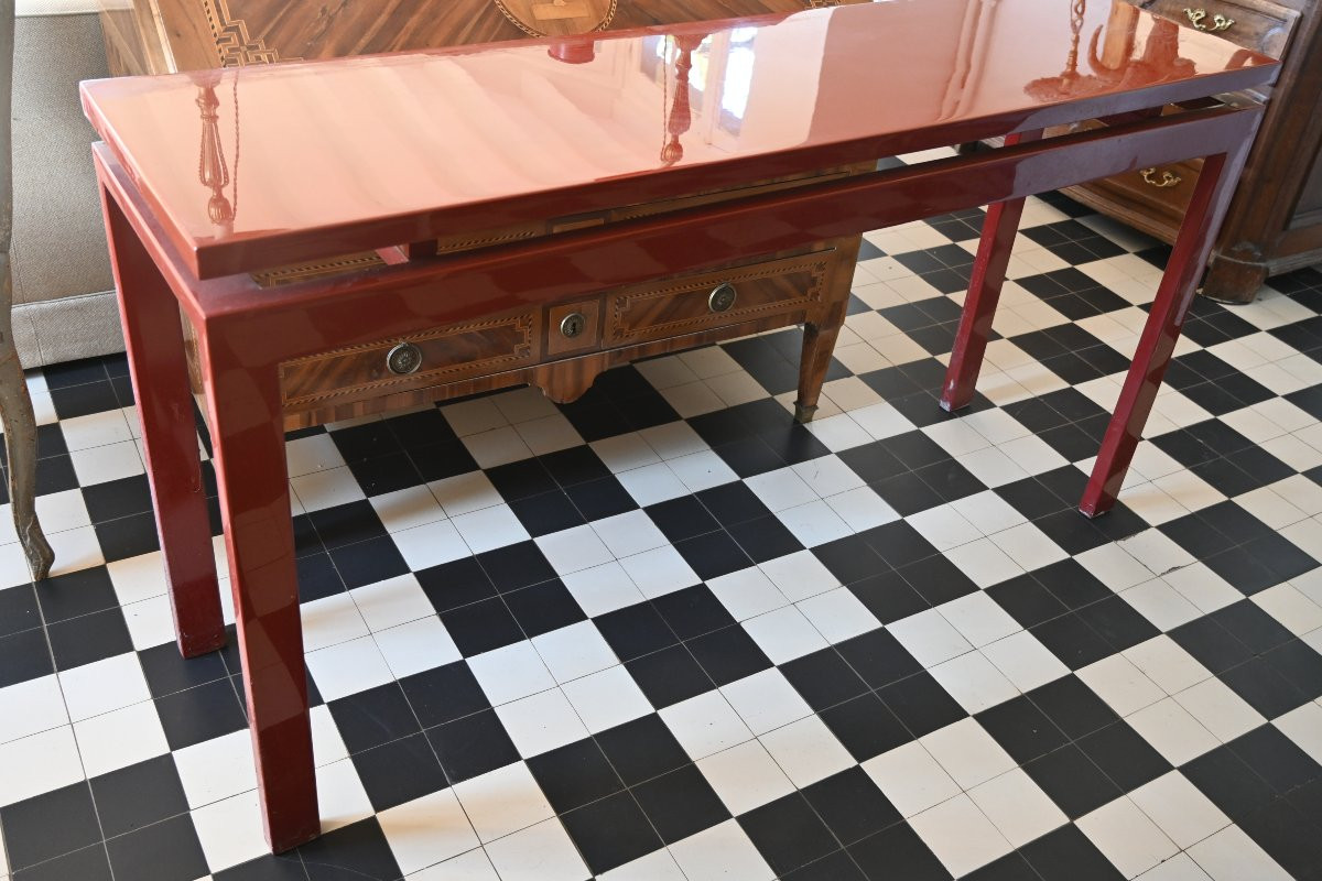 Grande Console En Laque Corail Dans Le Gout De La Chine , Jansen-photo-6