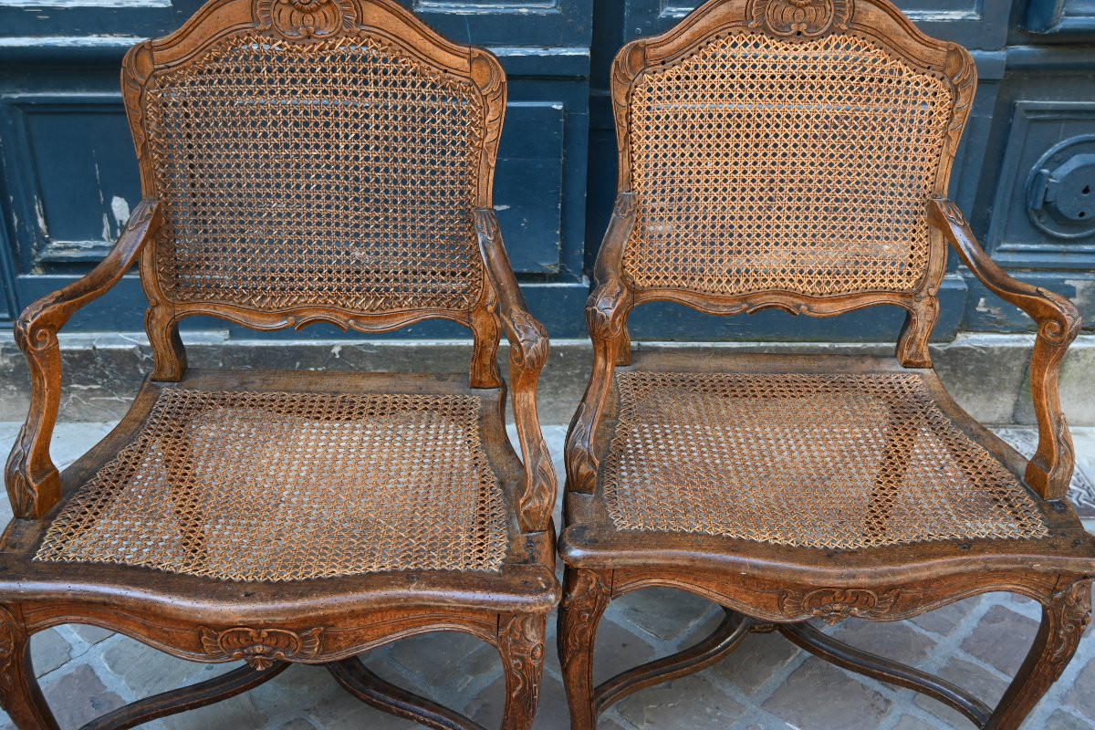 Pair Of 18th Century Regence Caned Armchairs, Rhône Valley-photo-4