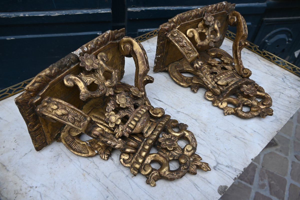 Pair Of 18th Century Regence Period Wooden Consoles-photo-2