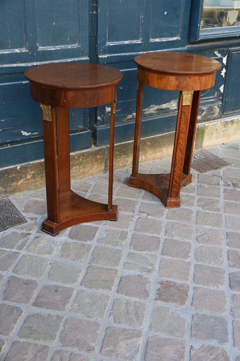 Pair Of 19th Century Empire Style Pedestal Tables Or Stands-photo-1