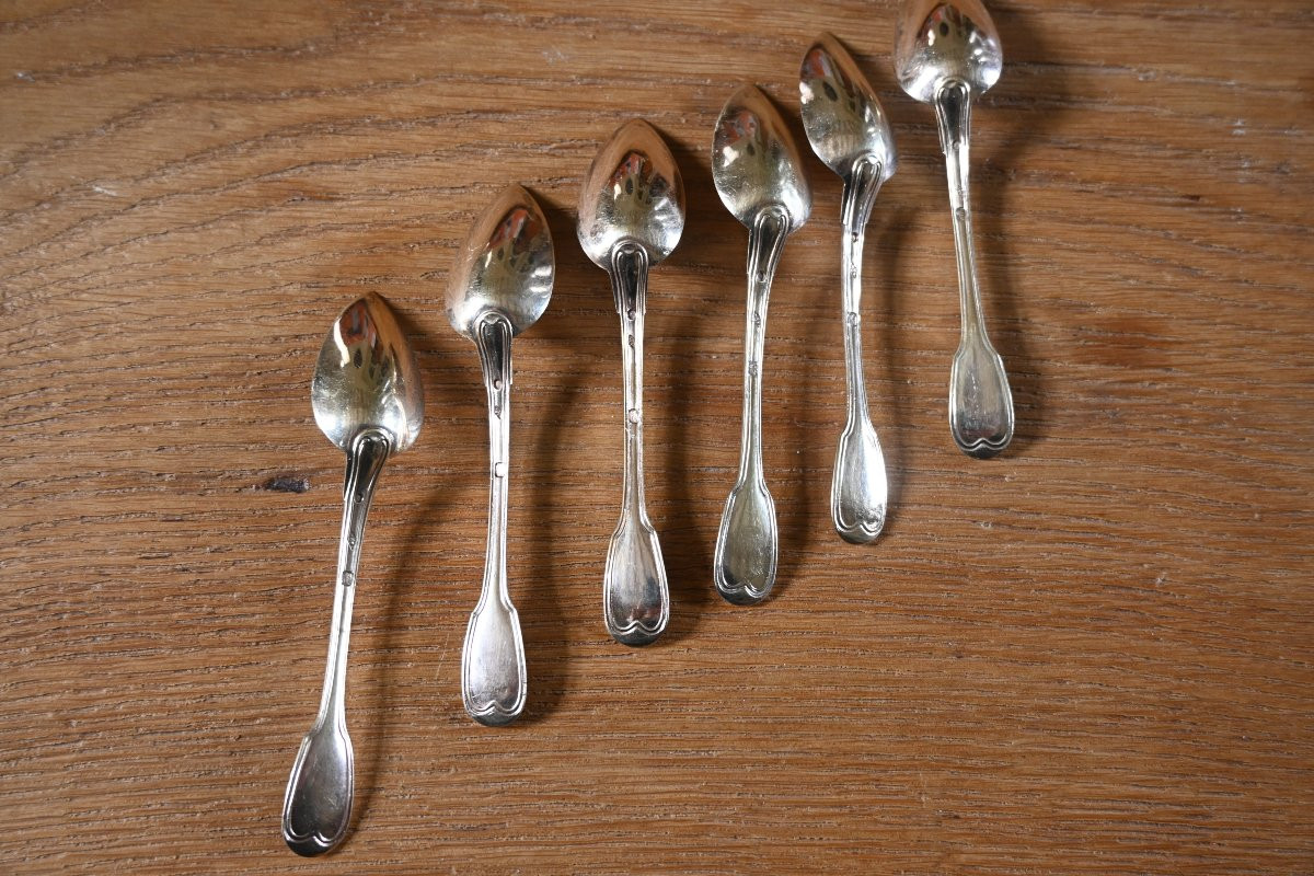 Set Of 6 Silver-gilt Spoons, 19th Century Contour-photo-4