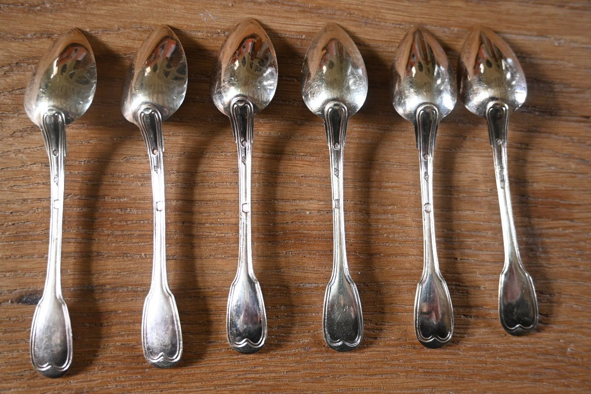 Set Of 6 Silver-gilt Spoons, 19th Century Contour-photo-3