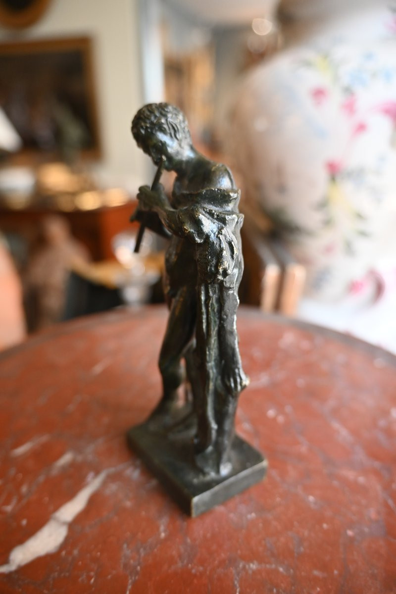 Small Bronze With An Antique Faun Playing The Flute-photo-2
