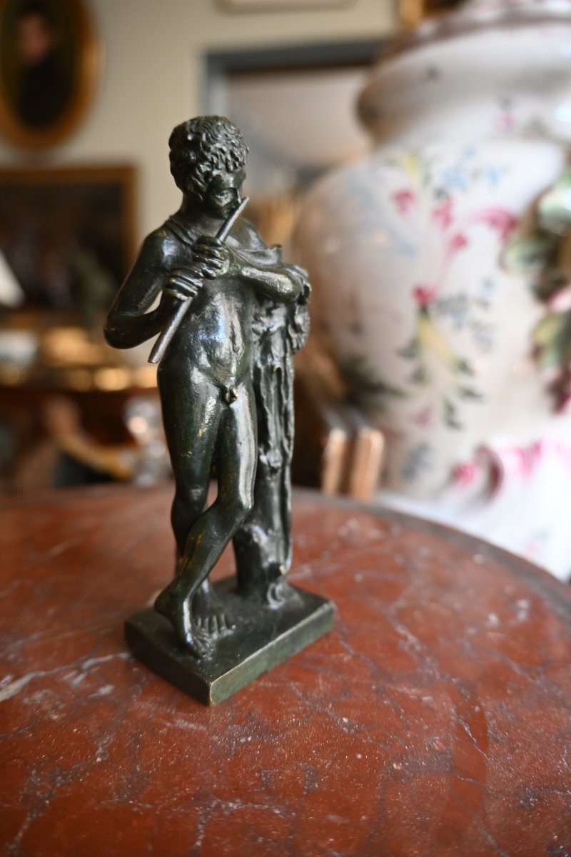 Small Bronze With An Antique Faun Playing The Flute-photo-3